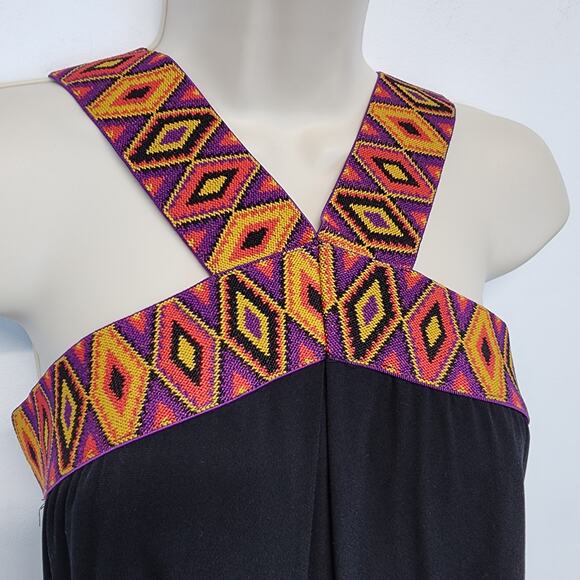 New York & Company Aztec Strap Maxi Dress Size S Black Elastic Stretch Chic Glam - Picture 1 of 13